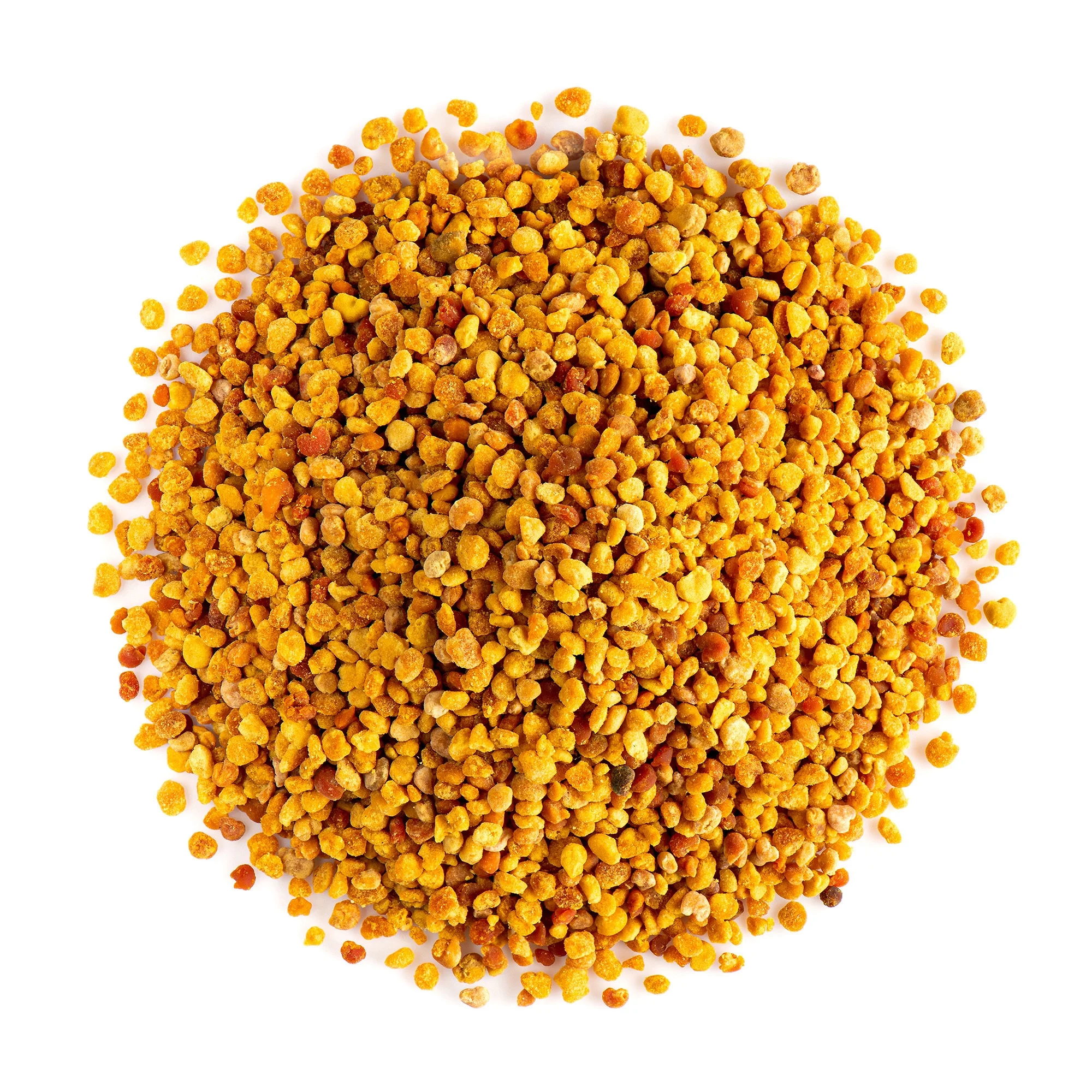 Bee pollen colorful golden granules spread out